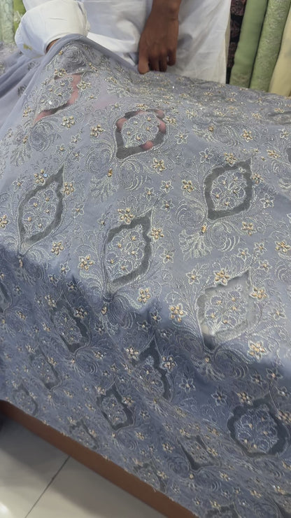 Fabareeze Grey Applique Cutwork Hand Embellished