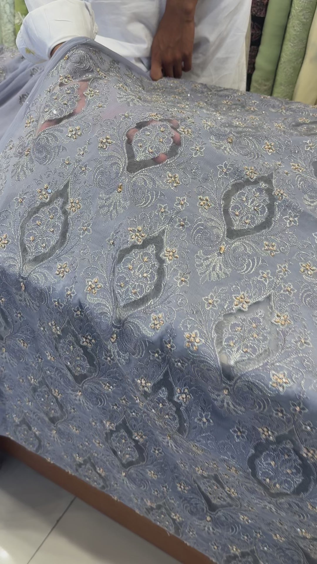 Fabareeze Grey Applique Cutwork Hand Embellished