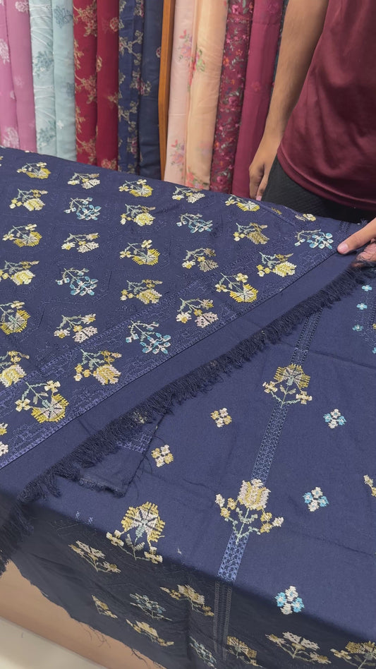 Navy Blue Karandi Shawl Set