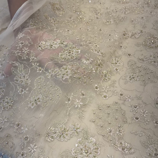 Fabareeze White Applique Cutwork Hand Embellished