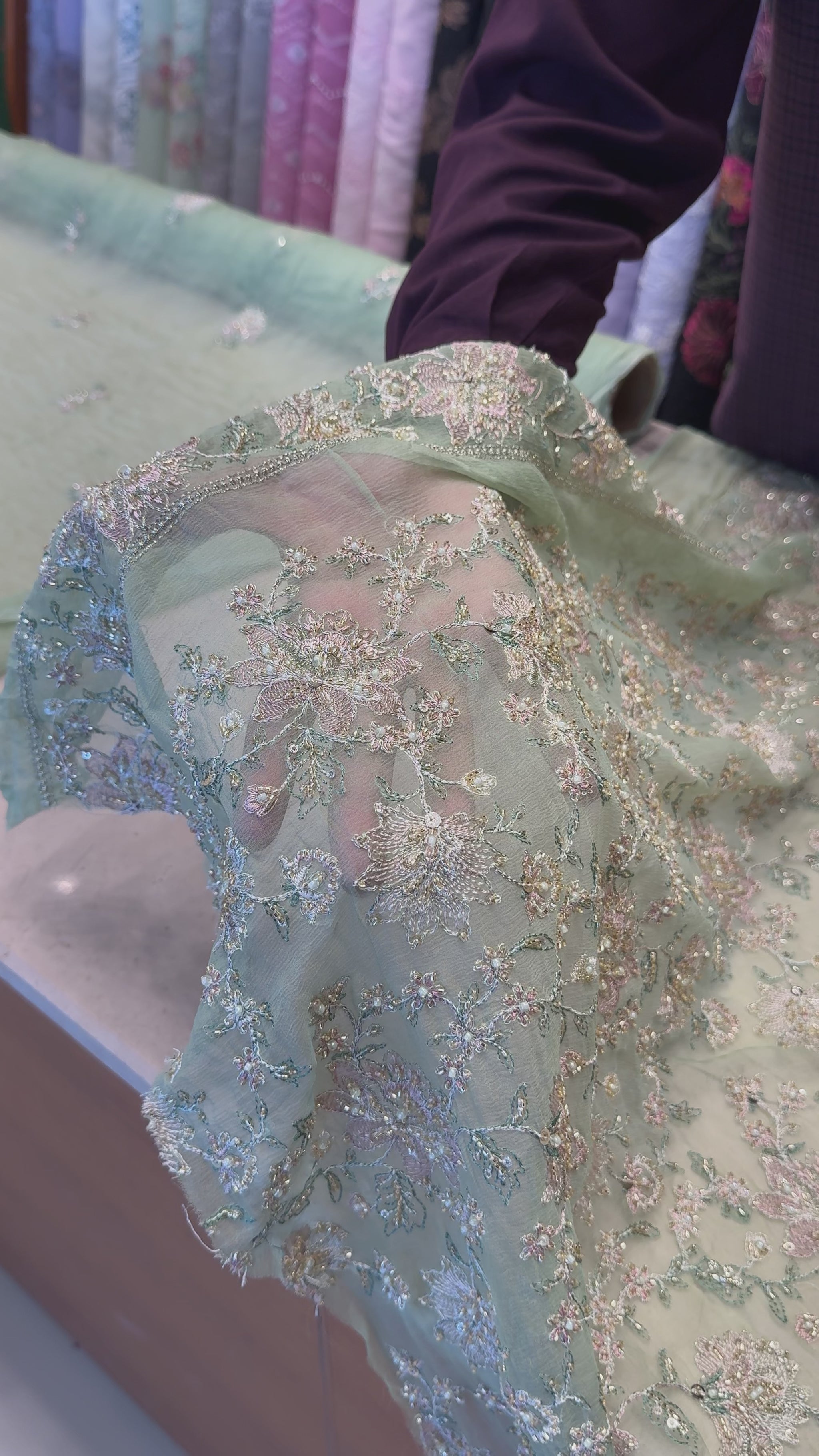 Mint Green Fancy Chiffon – fabric video