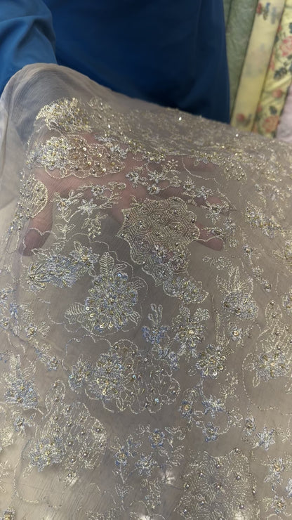 Fabareeze Grey Applique Cutwork Hand Embellished