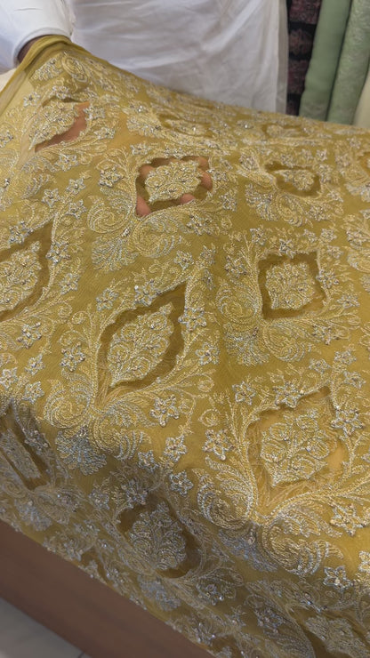 Fabareeze Mustard Applique Cutwork Hand Embellished