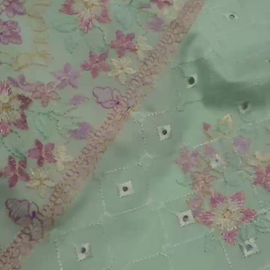 Fabareeze Green 3 PC Lawn Embroidered - fabric video