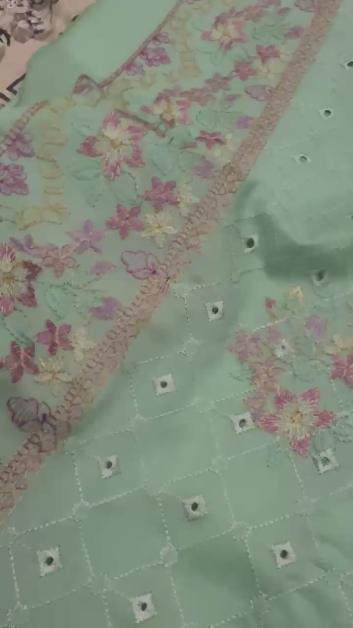 Fabareeze Green 3 PC Lawn Embroidered - fabric video