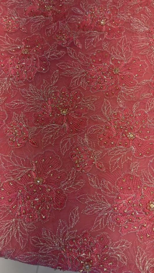 Coral Red Fancy Chiffon Hand Embellished video