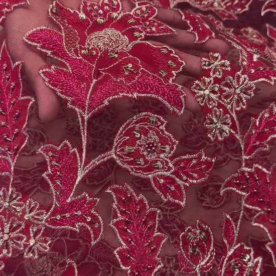 Fabareeze Maroon Applique Cutwork Hand Embellished