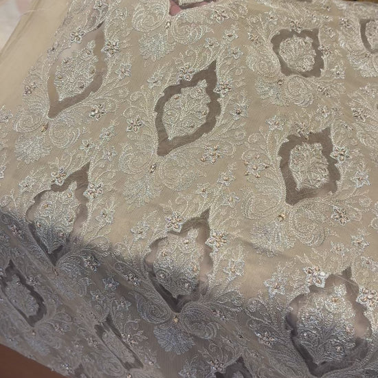 Fabareeze Beige Applique Cutwork Hand Embellished