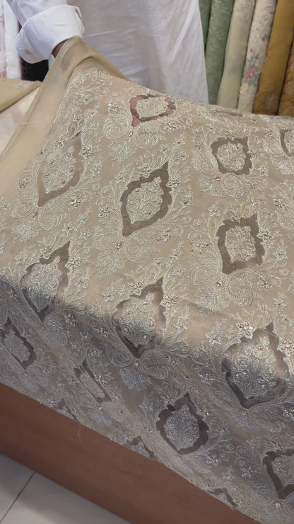 Fabareeze Beige Applique Cutwork Hand Embellished