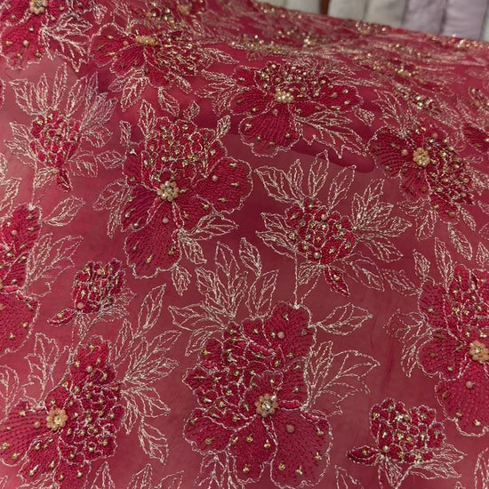 Fabareeze Red Applique Cutwork Hand Embellished