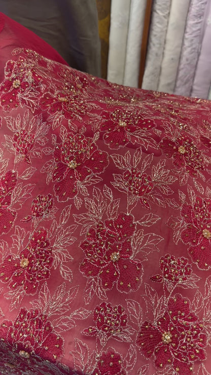 Fabareeze Red Applique Cutwork Hand Embellished
