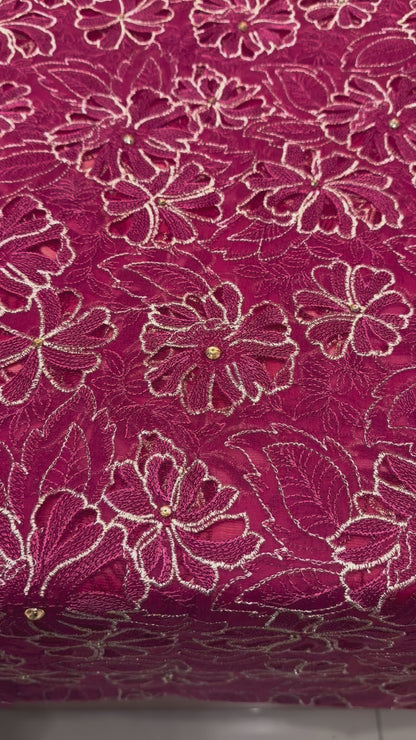 Fabareeze Magenta Applique Cutwork Hand Embellished