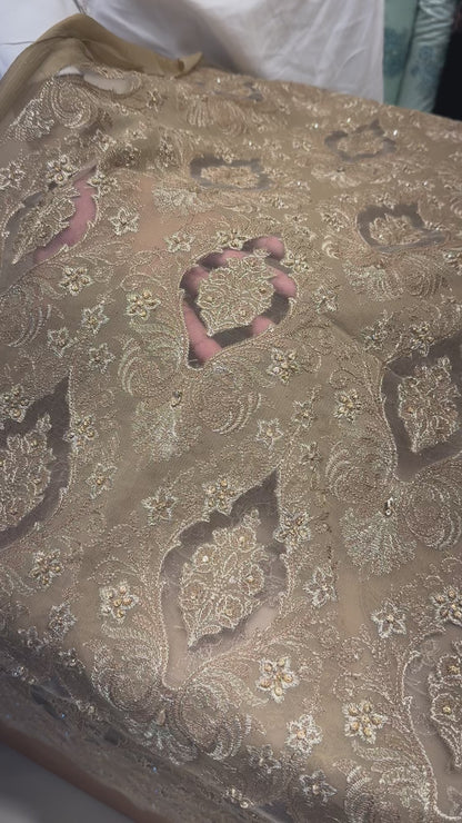 Fabareeze Brown Applique Cutwork Hand Embellished