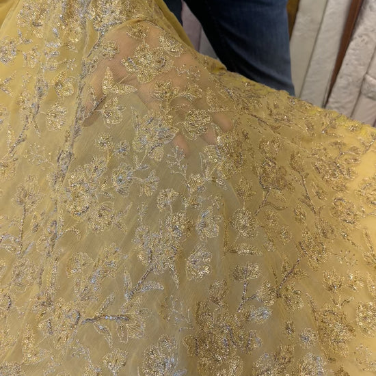 Fabareeze Yellow Applique Cutwork Hand Embellished