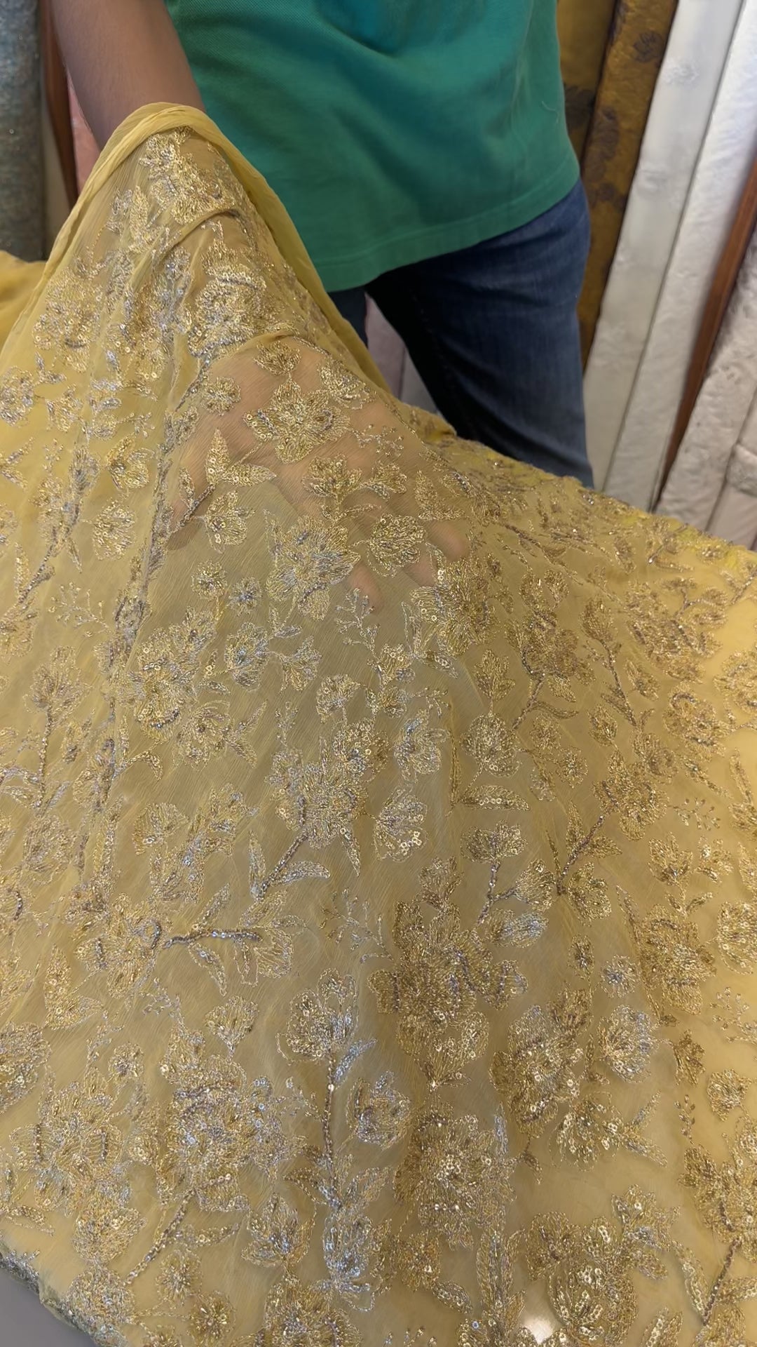 Fabareeze Yellow Applique Cutwork Hand Embellished