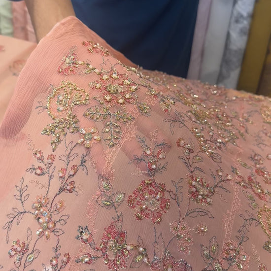 Fabareeze Peach Applique Cutwork Hand Embellished