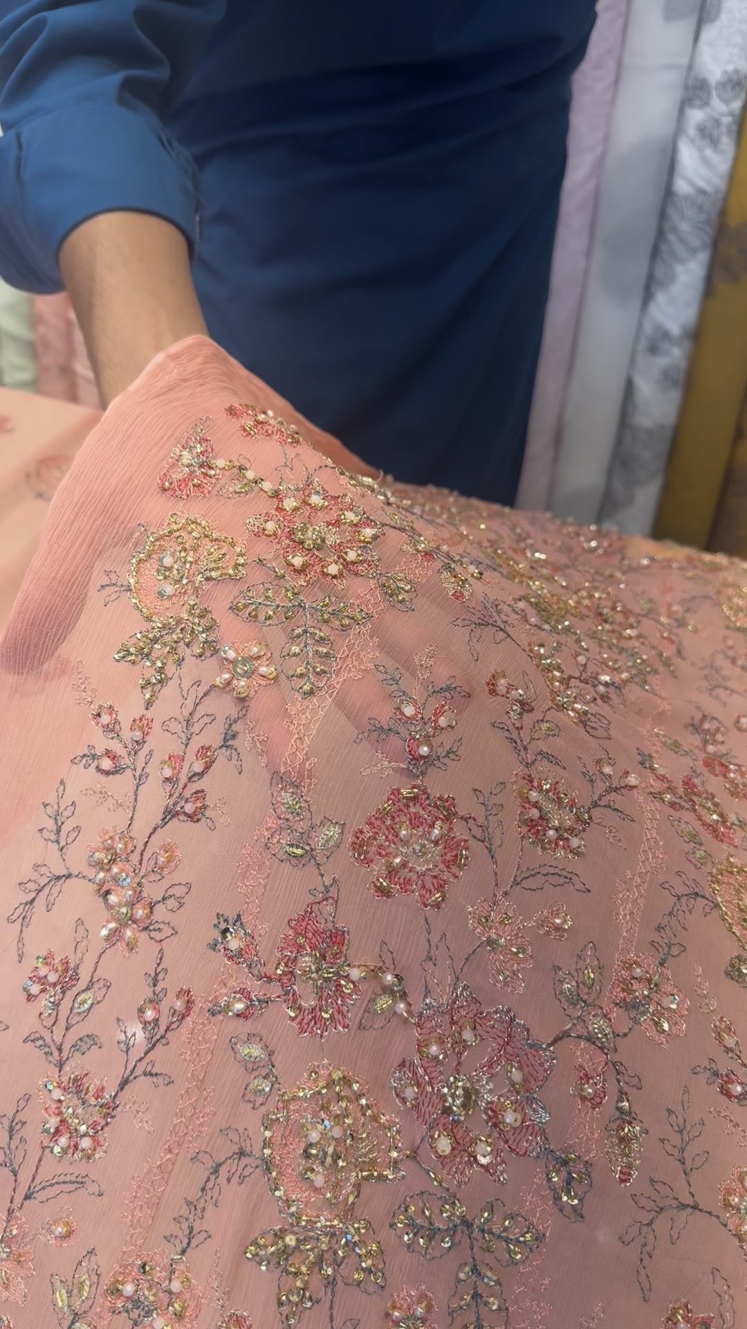 Fabareeze Peach Applique Cutwork Hand Embellished