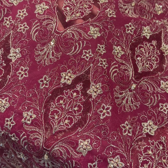 Fabareeze Magenta Applique Cutwork Hand Embellished