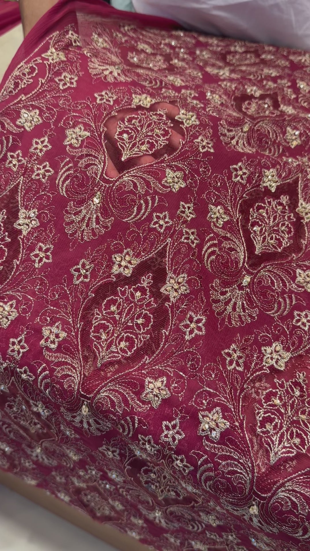 Fabareeze Magenta Applique Cutwork Hand Embellished