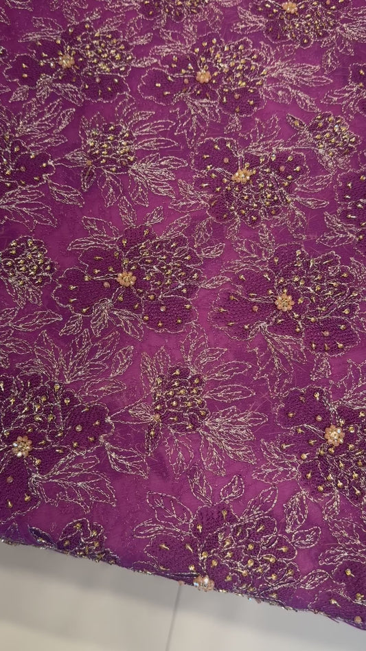 Plum Fancy Chiffon Hand Embellished video