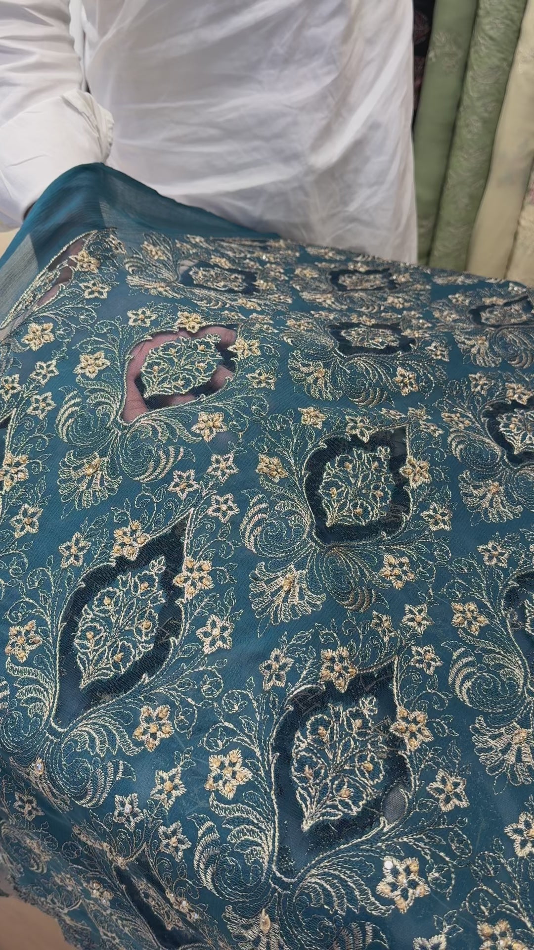 Fabareeze Teal Applique Cutwork Hand Embellished