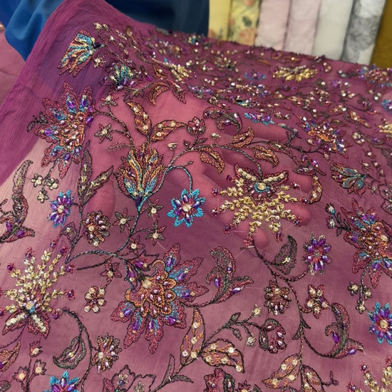 Fabareeze Purple Applique Cutwork Hand Embellished