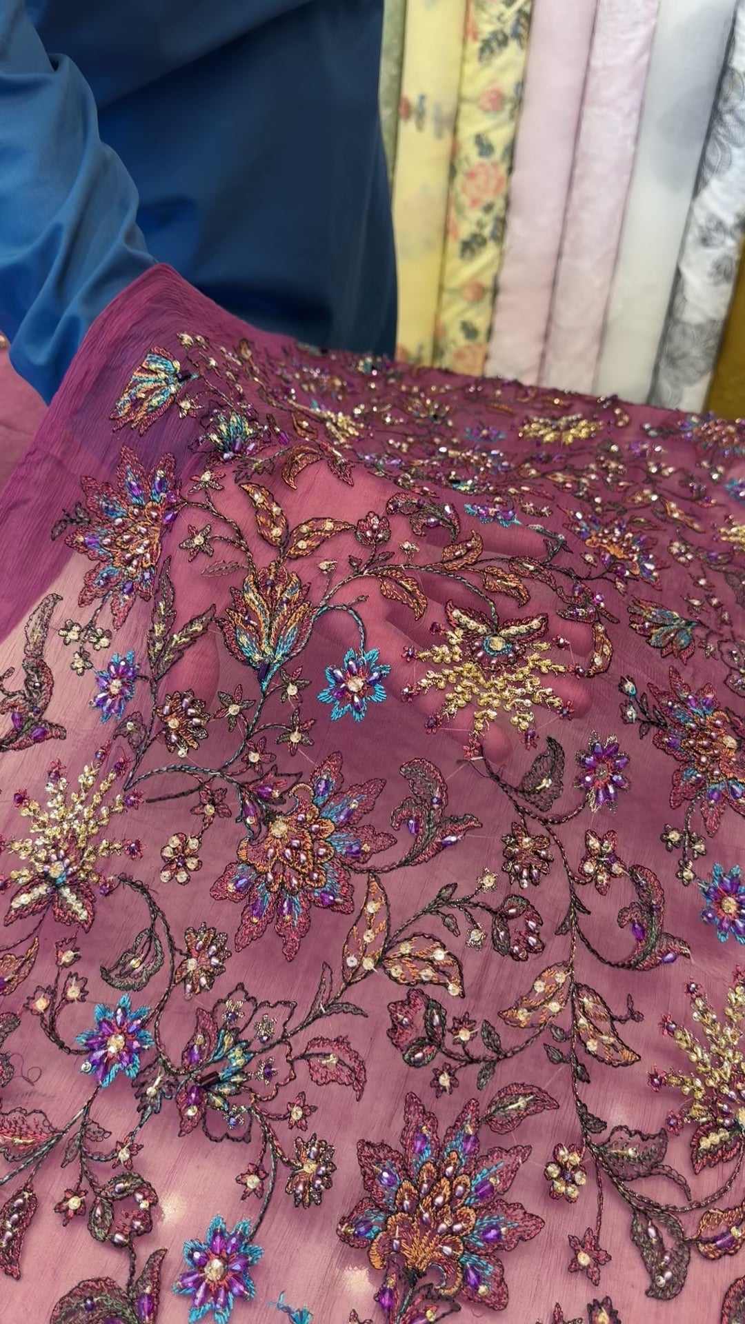 Fabareeze Purple Applique Cutwork Hand Embellished