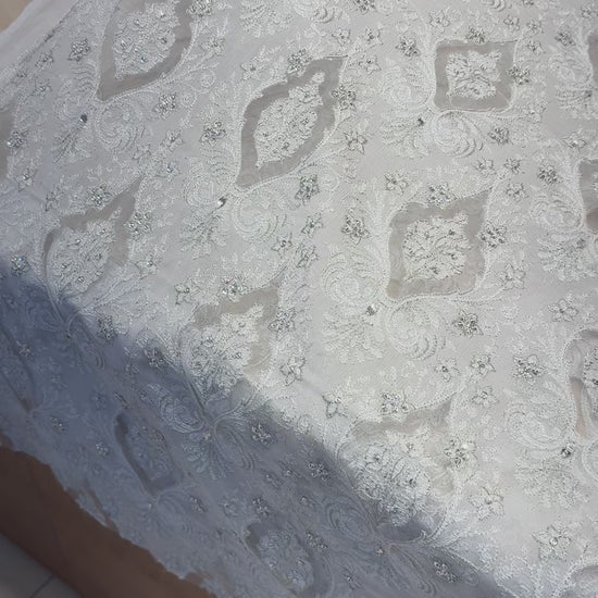 Fabareeze White Applique Cutwork Hand Embellished