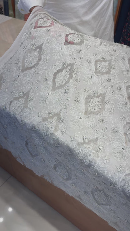 Fabareeze White Applique Cutwork Hand Embellished