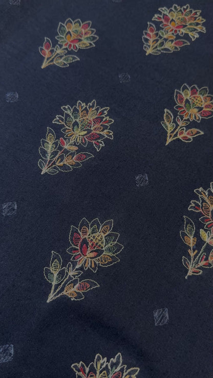 Navy Blue Embroidered Karandi