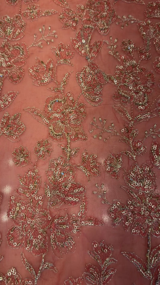Salmon Pink Fancy Chiffon Hand Embellished video