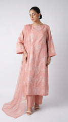 Peach embroidered lawn 3-piece - on model