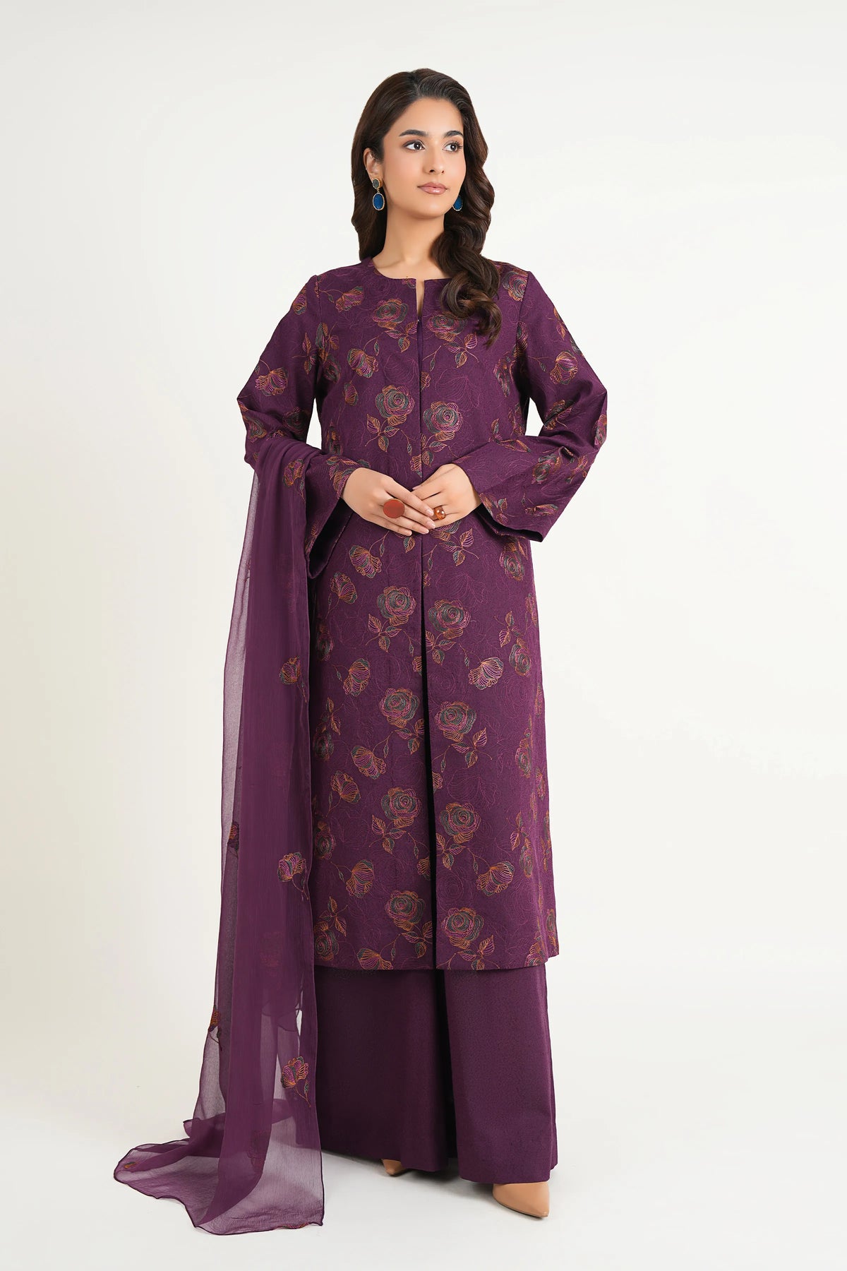 Purple Embroidered Karandi - unstitched 3-piece suit