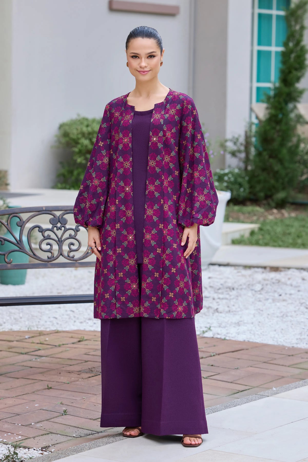 Purple Embroidered Karandi - unstitched 3-piece suit