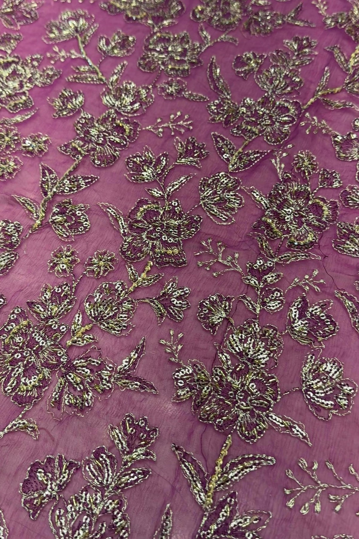 Purple luxury formal chiffon — hand embellished fabric
