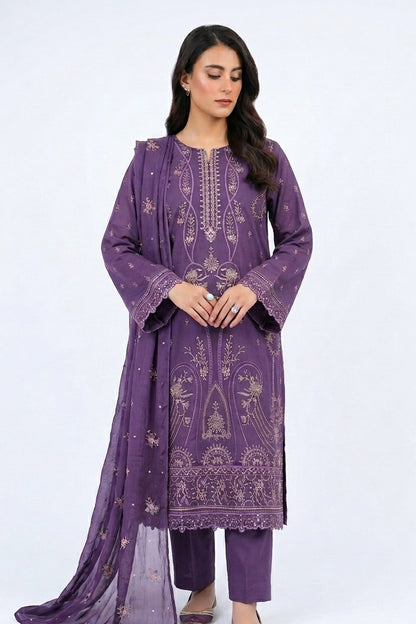 Fabareeze Purple 3 PC Embroidered Lawn