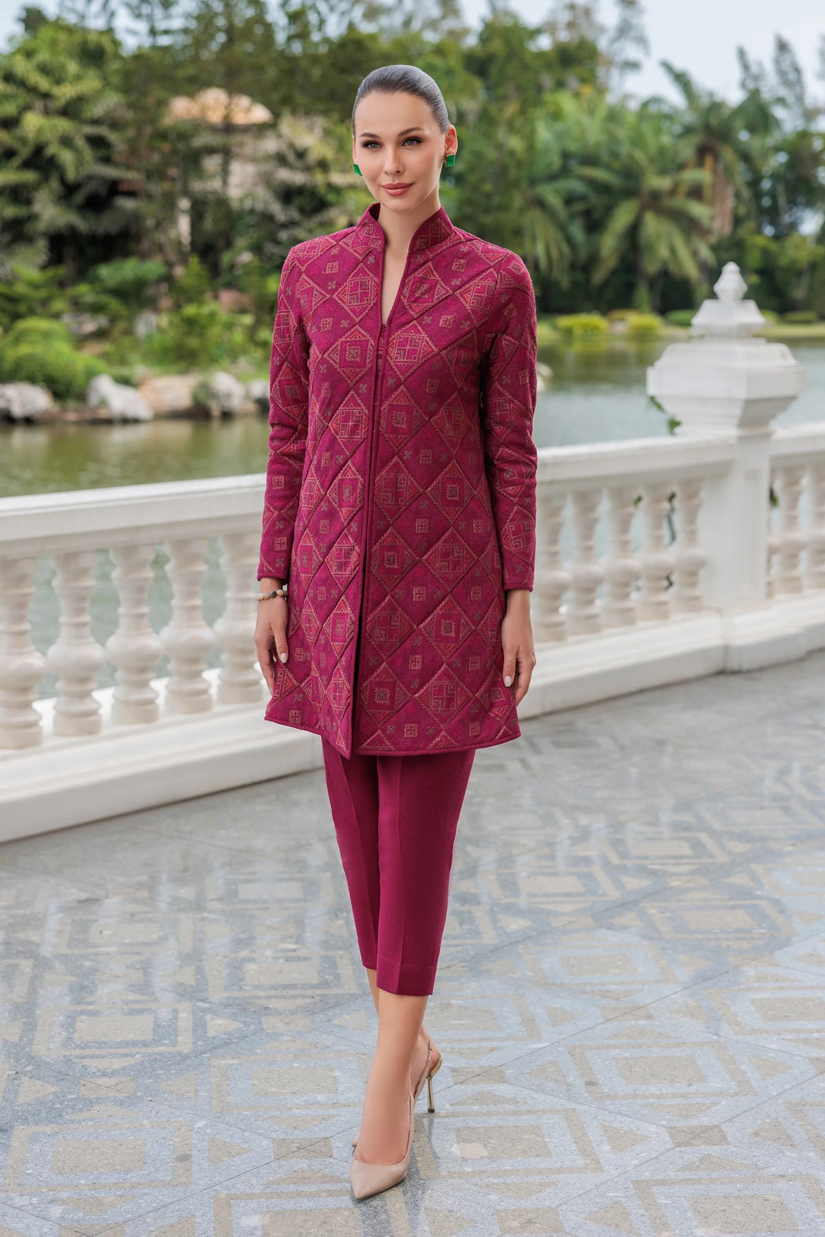 Red Embroidered Karandi - unstitched 3-piece suit
