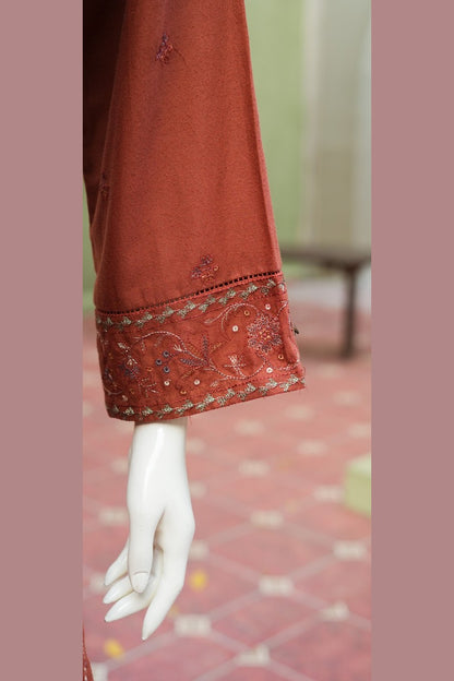 Rust Karandi Shawl Set - embroidery detail
