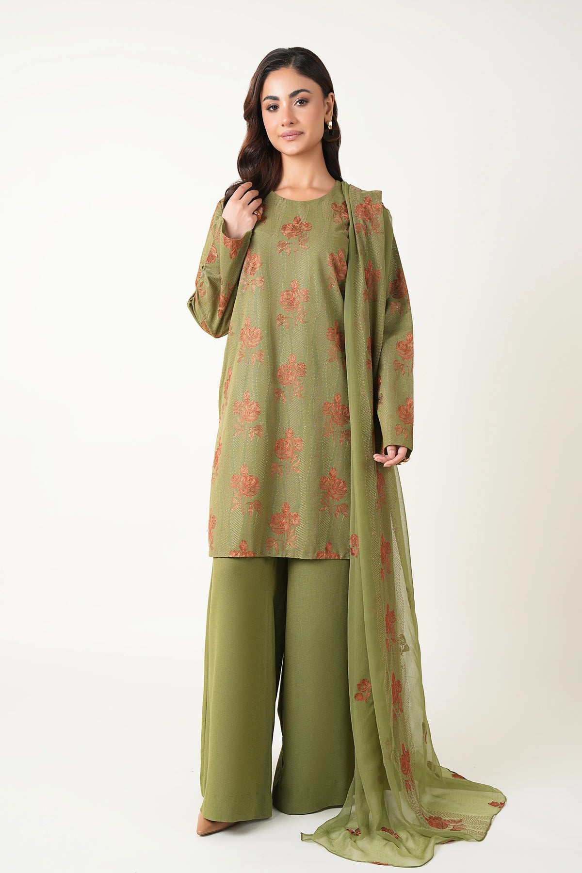 Sage Green Embroidered Karandi - unstitched 3-piece suit