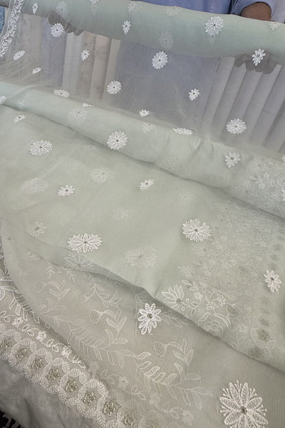 Fabareeze Sage Green Embroidered Lawn dupatta fabric