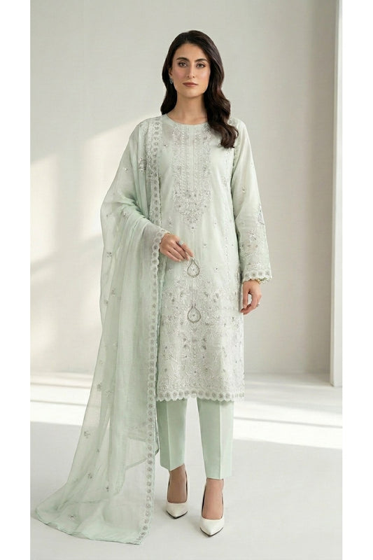 Fabareeze Sage Green Embroidered Lawn