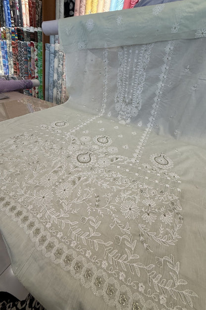 Fabareeze Sage Green Embroidered Lawn shirt fabric