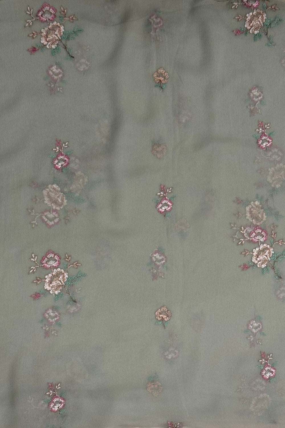 Sage Green Grey embroidered chiffon dupatta