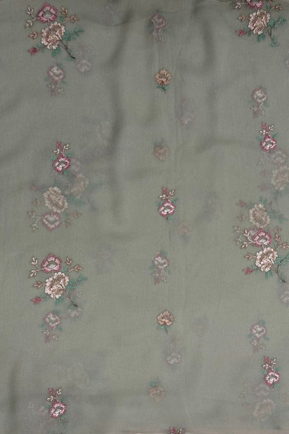 Sage Green Grey embroidered chiffon dupatta