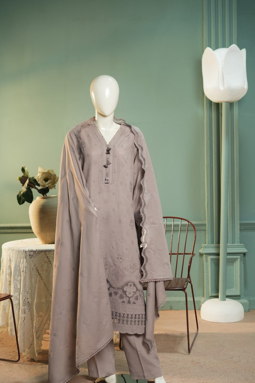 Grey embroidered karandi 3 piece shawl set