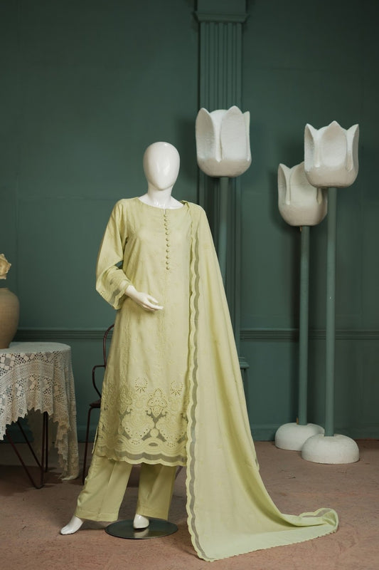 Pista green embroidered karandi 3 piece shawl set