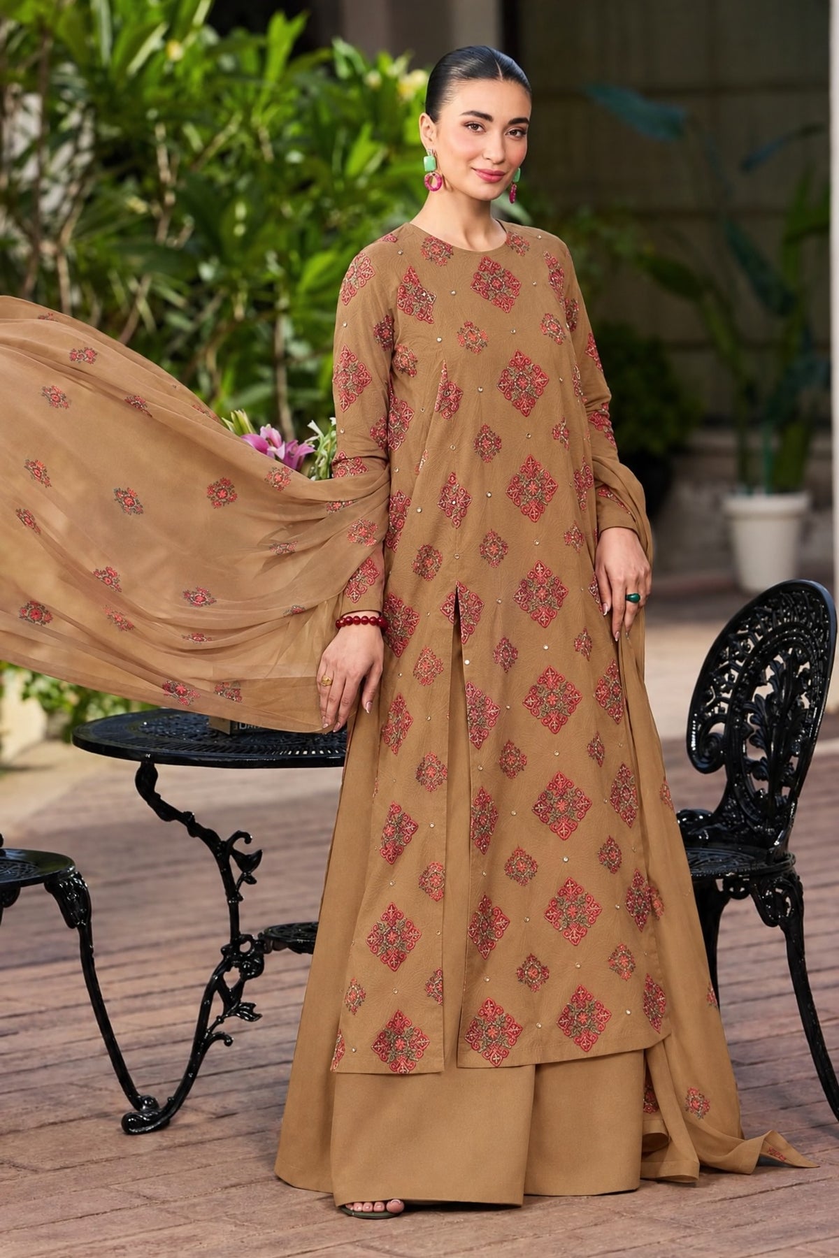 Camel Shishakari Embroidered - unstitched 3-piece suit