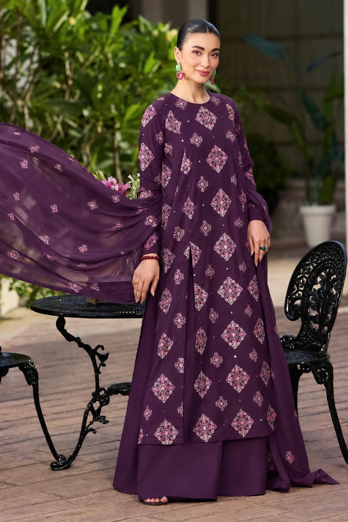 Purple Shishakari Embroidered - unstitched 3-piece suit