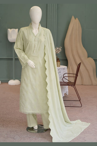 Pista Green Karandi Shawl Set - unstitched 3-piece with ready-to-carry shawl