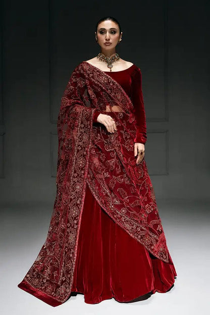 Fabareeze Maroon Star Dust cut work Velvet